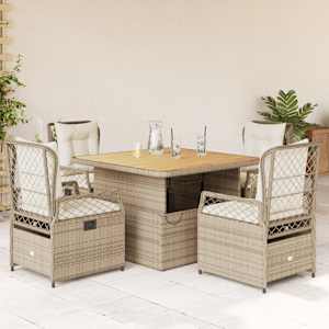 Vrtna jedilna garnitura 5-delna z blazinami bež poli ratan