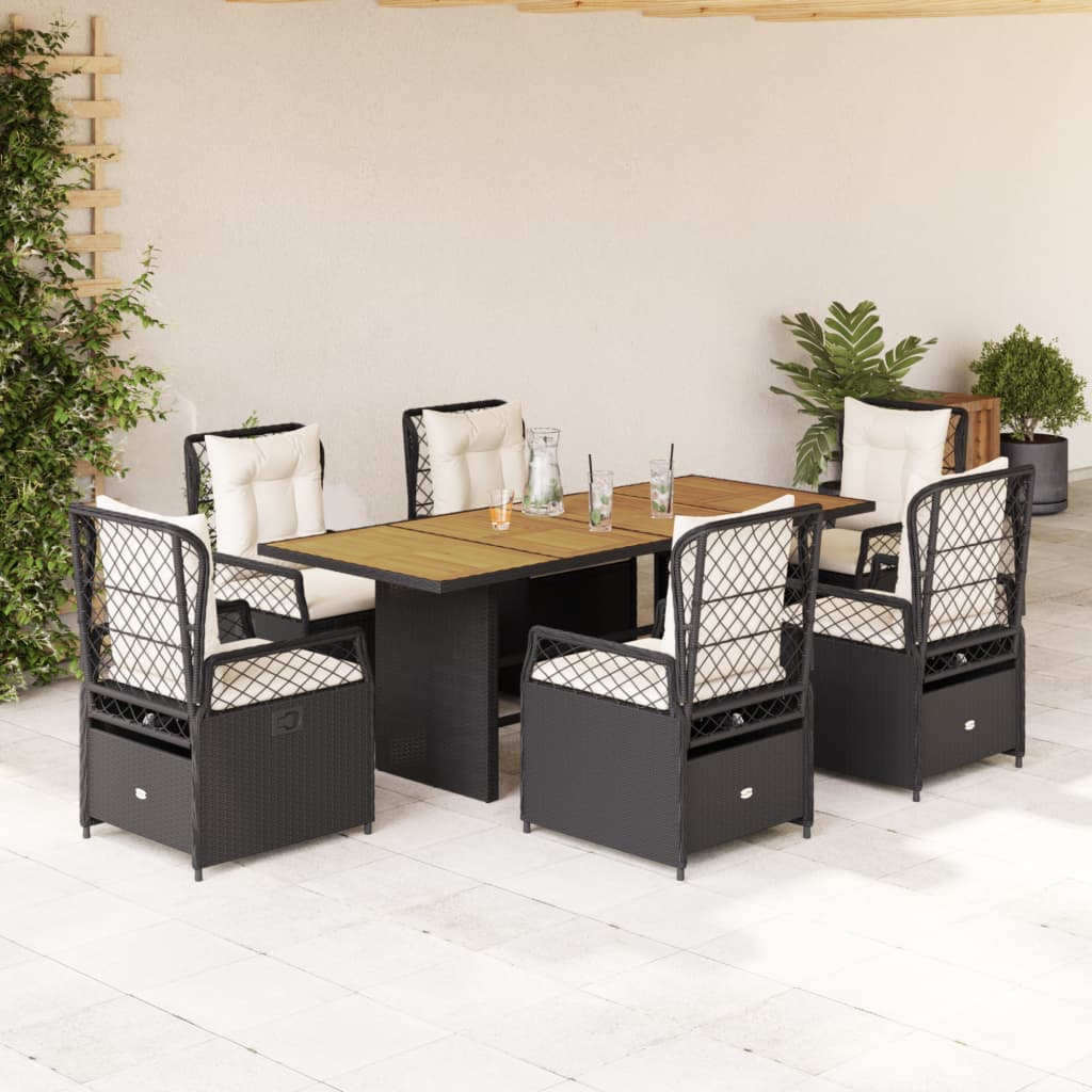 vidaXL Set mobilier de grădină cu perne, 7 piese, negru, poliratan