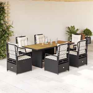 Vrtna jedilna garnitura 7-delna z blazinami črna poli ratan