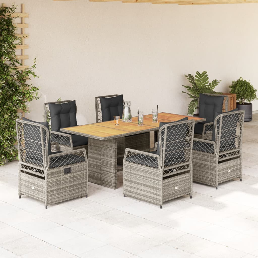 vidaXL Set mobilier de grădină cu perne, 7 piese, gri, poliratan