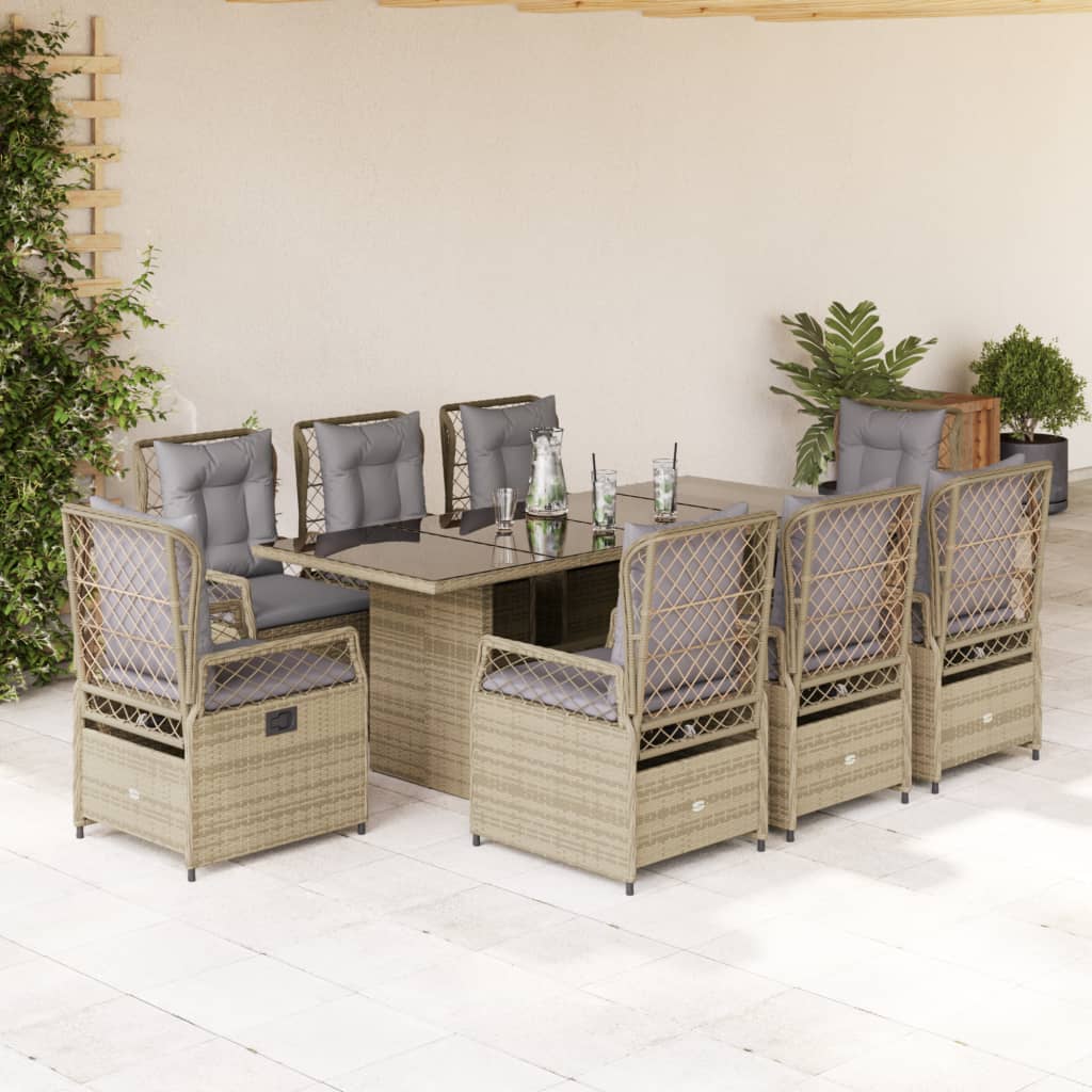 vidaXL 9-tlg. Garten-Essgruppe mit Kissen Beige Poly Rattan