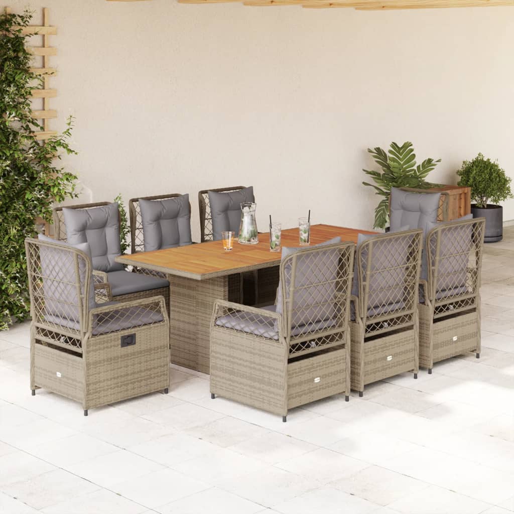 vidaXL 9-tlg. Garten-Essgruppe mit Kissen Beige Poly Rattan