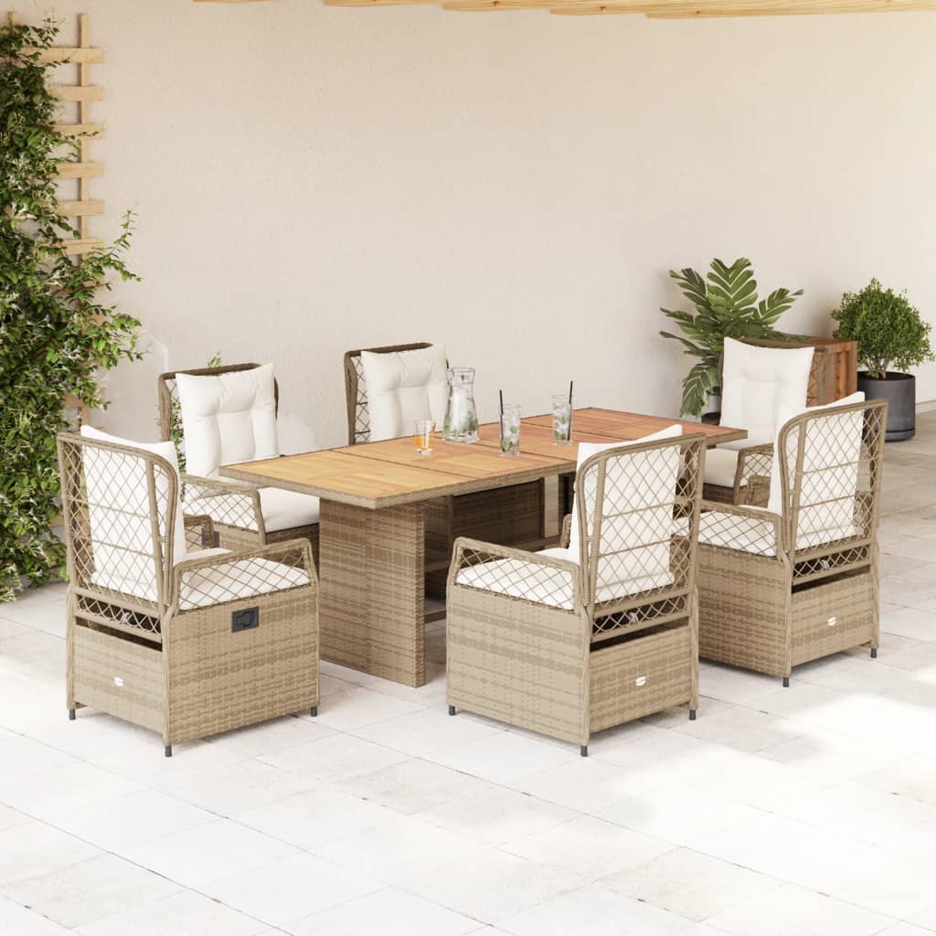 7-tlg. Garten-Essgruppe mit Kissen Beige Poly Rattan