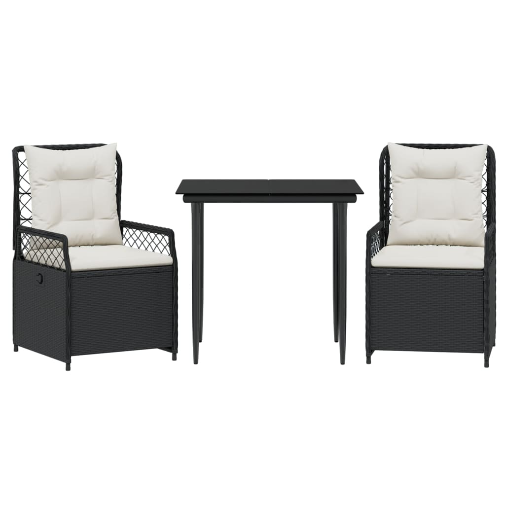 vidaXL Set mobilier de grădină cu perne, 3 piese, negru, poliratan