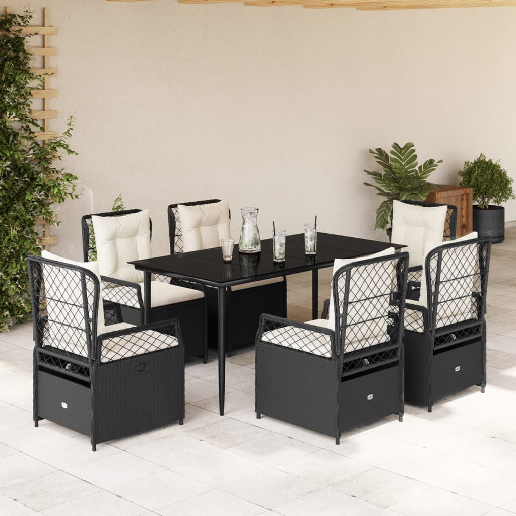 vidaXL Set mobilier de grădină cu perne, 7 piese, negru, poliratan