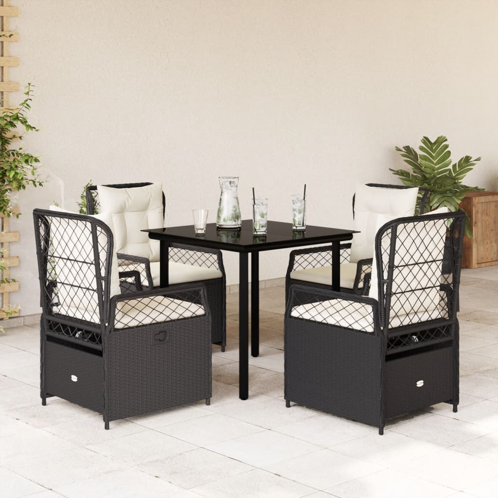 vidaXL Set mobilier de grădină cu perne, 5 piese, negru, poliratan