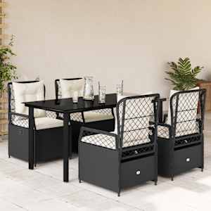 Vrtna jedilna garnitura 5-delna z blazinami črn poli ratan