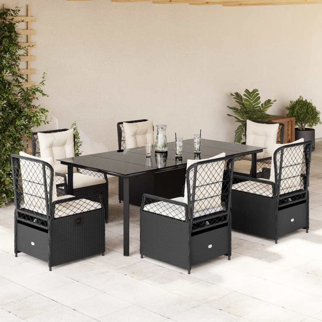 vidaXL Set mobilier de grădină cu perne, 7 piese, negru, poliratan