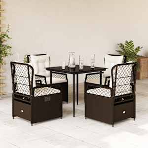 Vrtna jedilna garnitura 5-delna z blazinami rjav poli ratan