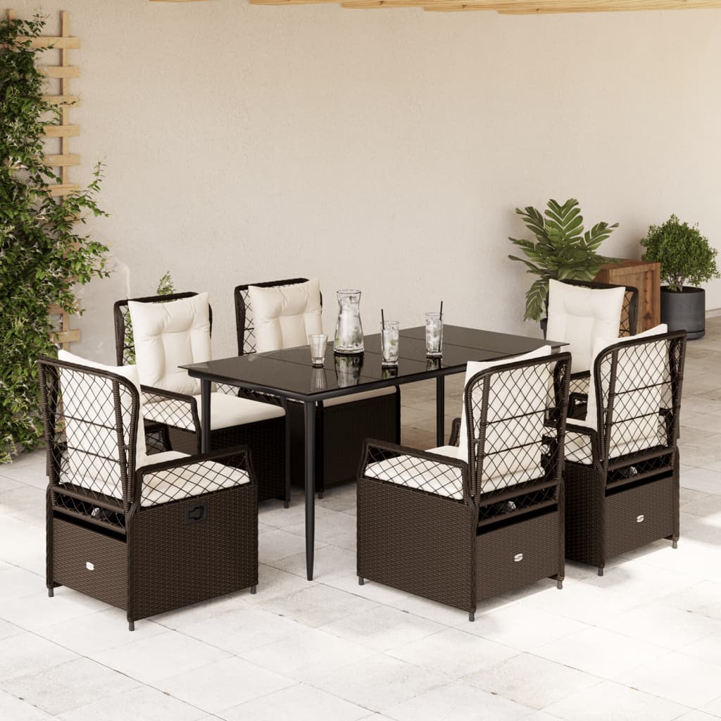 vidaXL Set mobilier de grădină cu perne, 7 piese, maro, poliratan