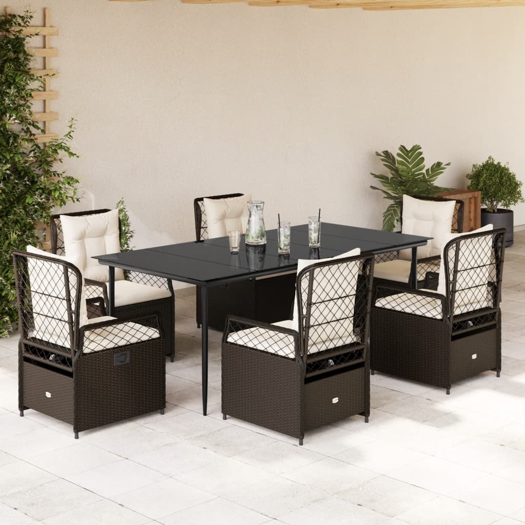 vidaXL Set mobilier de grădină cu perne, 7 piese, maro, poliratan