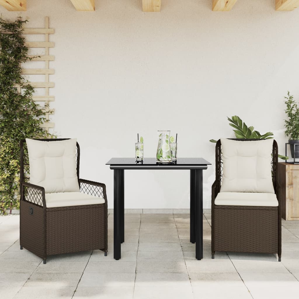 vidaXL Set mobilier de grădină cu perne, 3 piese, maro, poliratan
