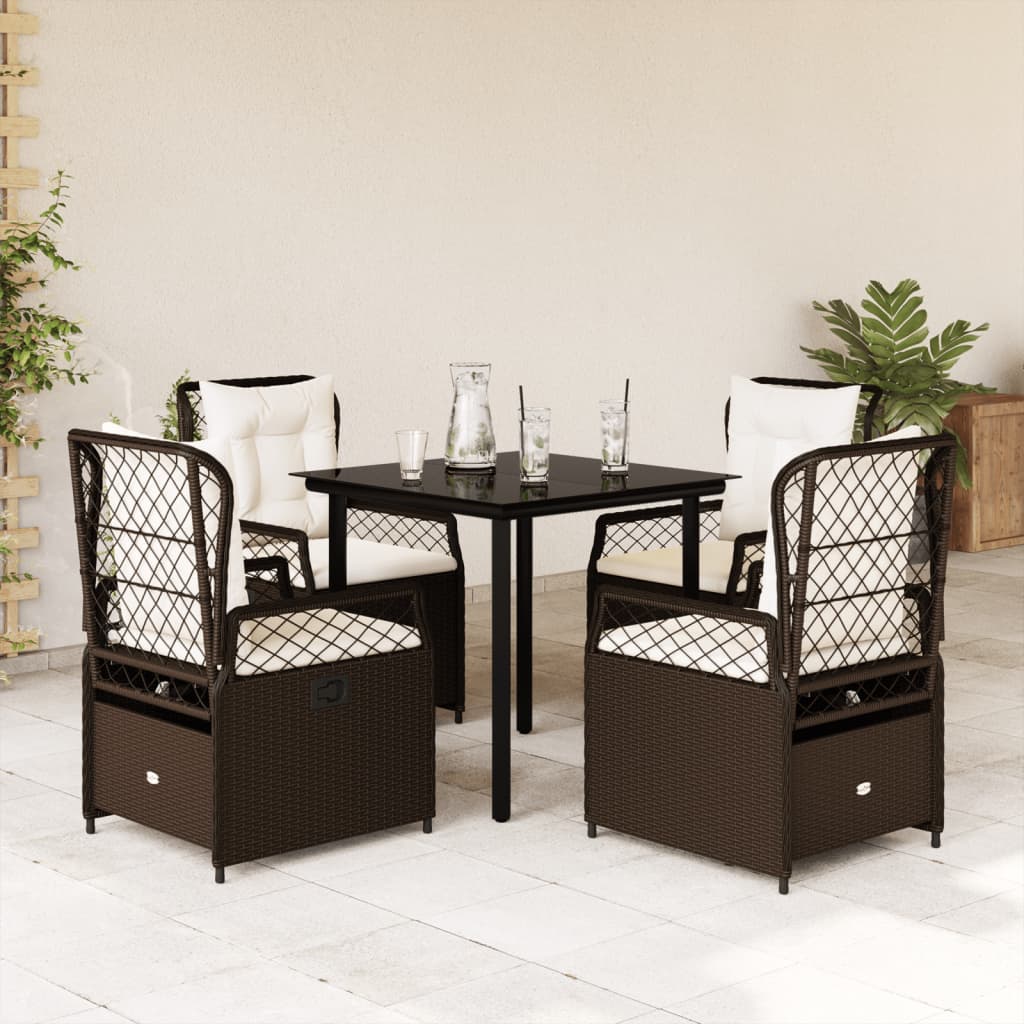 vidaXL Set mobilier de grădină, 5 piese, cu perne, maro, poliratan