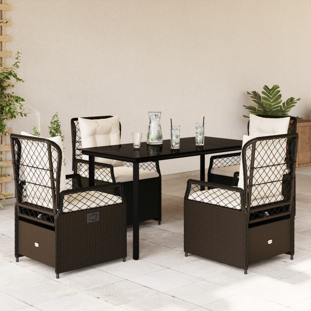 vidaXL Set mobilier de grădină, 5 piese, cu perne, maro, poliratan