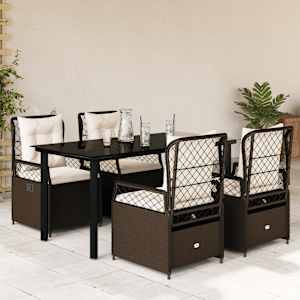 Vrtna jedilna garnitura 5-delna z blazinami rjav poli ratan