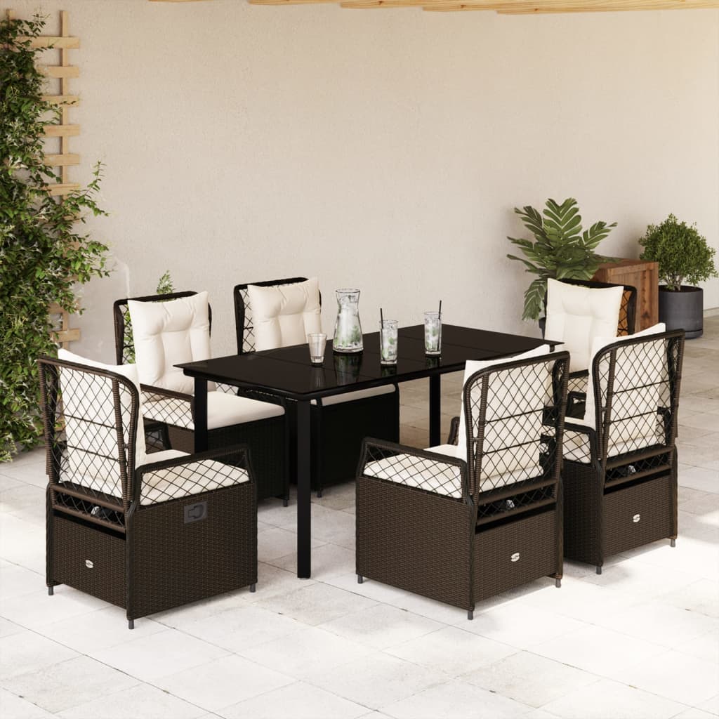 vidaXL Set mobilier de grădină cu perne, 7 piese, maro, poliratan