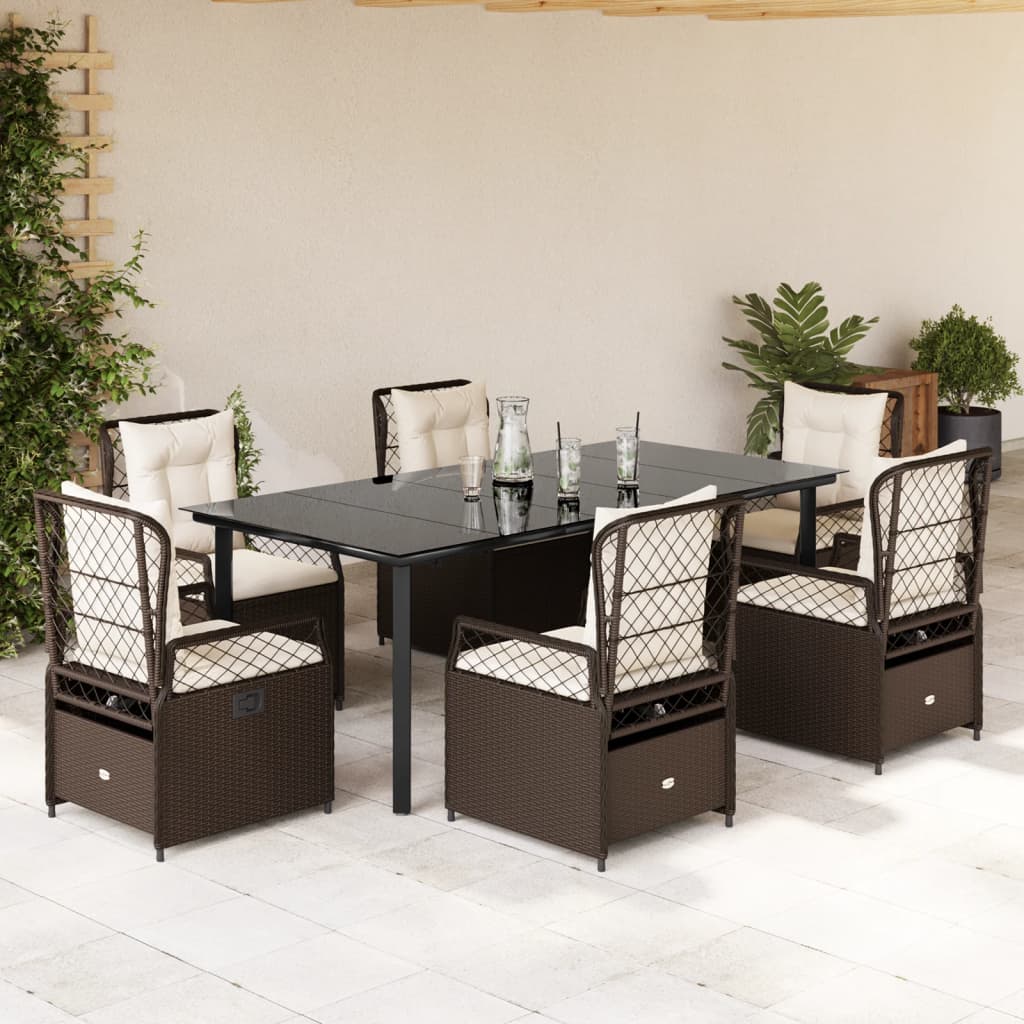 vidaXL Set mobilier de grădină cu perne, 7 piese, maro, poliratan