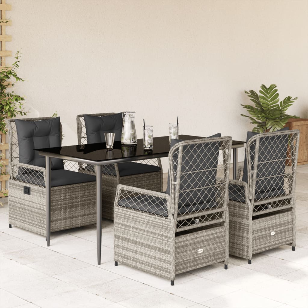 vidaXL Set mobilier de grădină cu perne, 5 piese, gri, poliratan