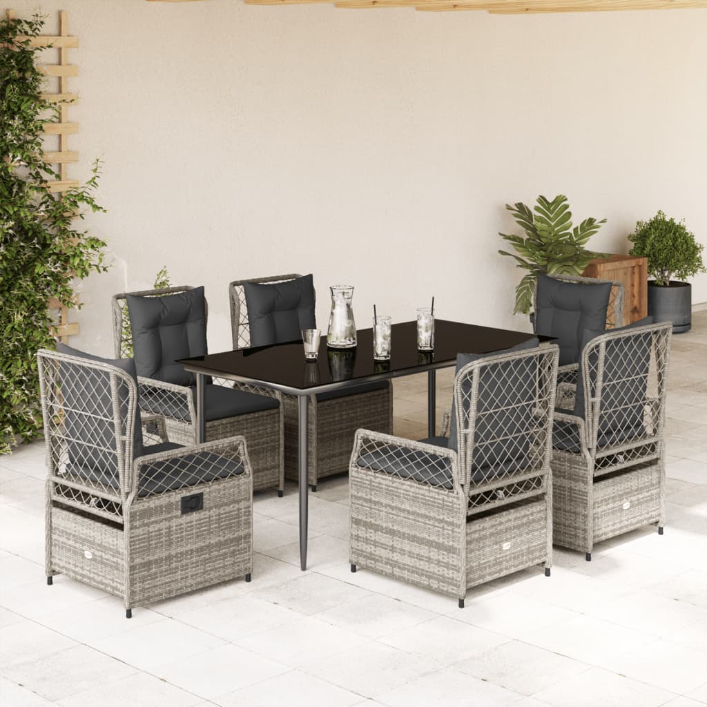 vidaXL Set mobilier de grădină cu perne, 7 piese, gri, poliratan