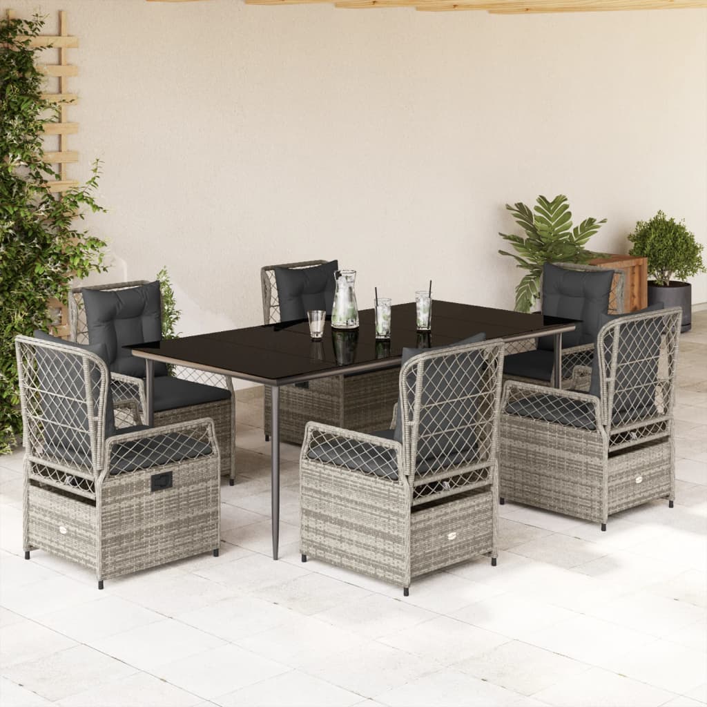 vidaXL Set mobilier de grădină cu perne, 7 piese, gri, poliratan