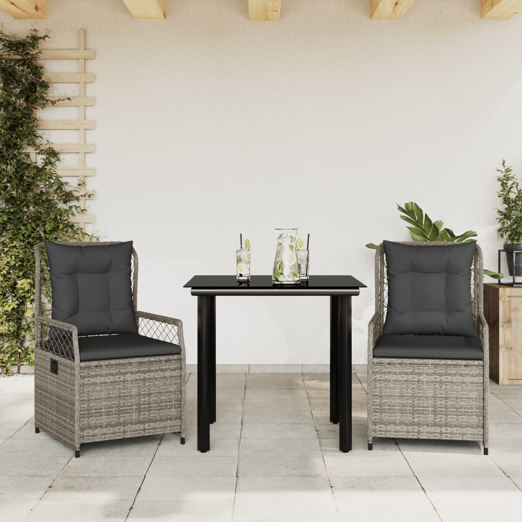 vidaXL Set mobilier de grădină cu perne, 3 piese, gri, poliratan