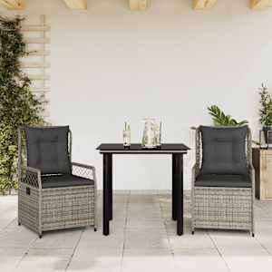 Vrtna jedilna garnitura 3-delna z blazinami siv poli ratan