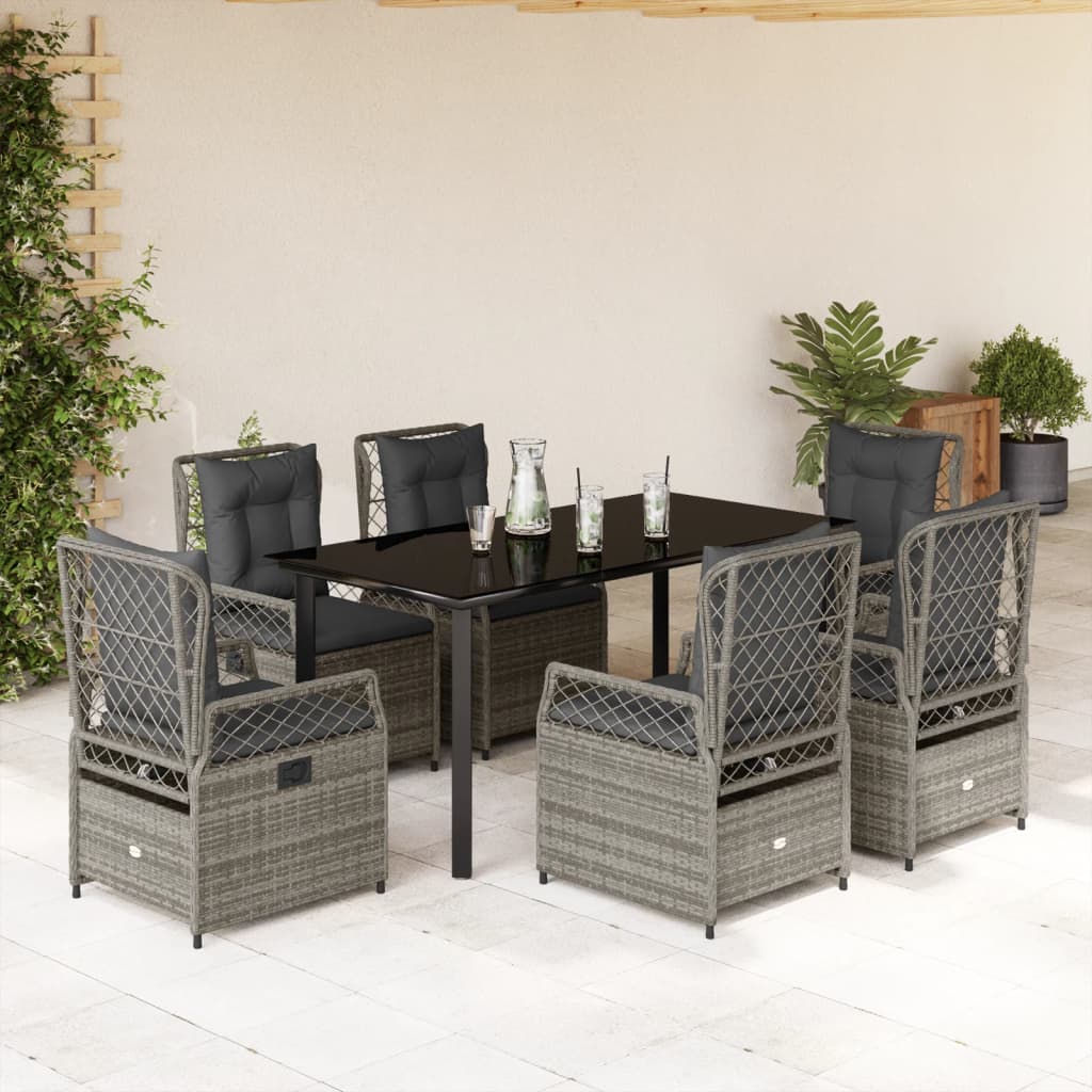 vidaXL Set mobilier de grădină cu perne, 7 piese, gri, poliratan