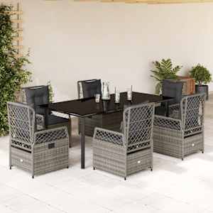 Vrtna jedilna garnitura 7-delna z blazinami siv poli ratan