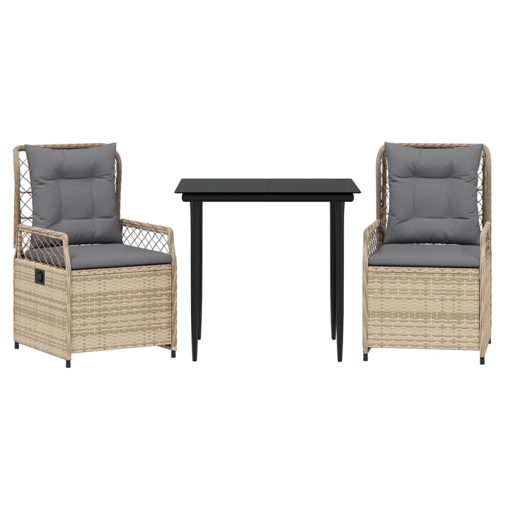 vidaXL 3dílný zahradní jídelní set s poduškami béžový polyratan