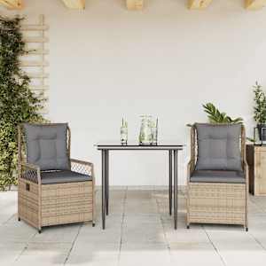 Vrtna jedilna garnitura 3-delna z blazinami bež poli ratan