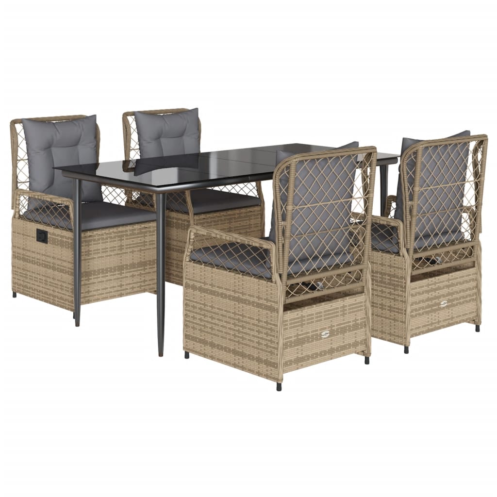 vidaXL Set mobilier de grădină cu perne, 5 piese, bej, poliratan