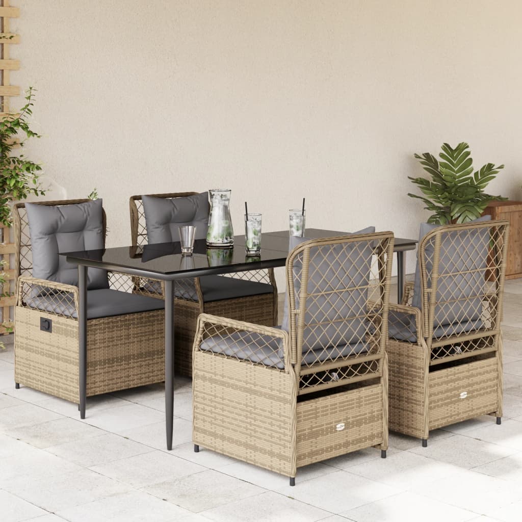 vidaXL 5 pcs conjunto de jantar p/ jardim com almofadões vime PE bege