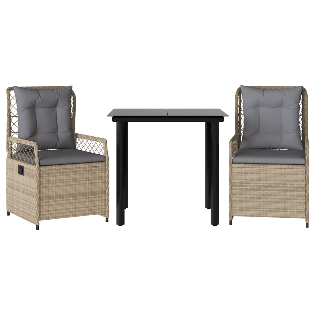 vidaXL 3dílný zahradní jídelní set s poduškami béžový polyratan