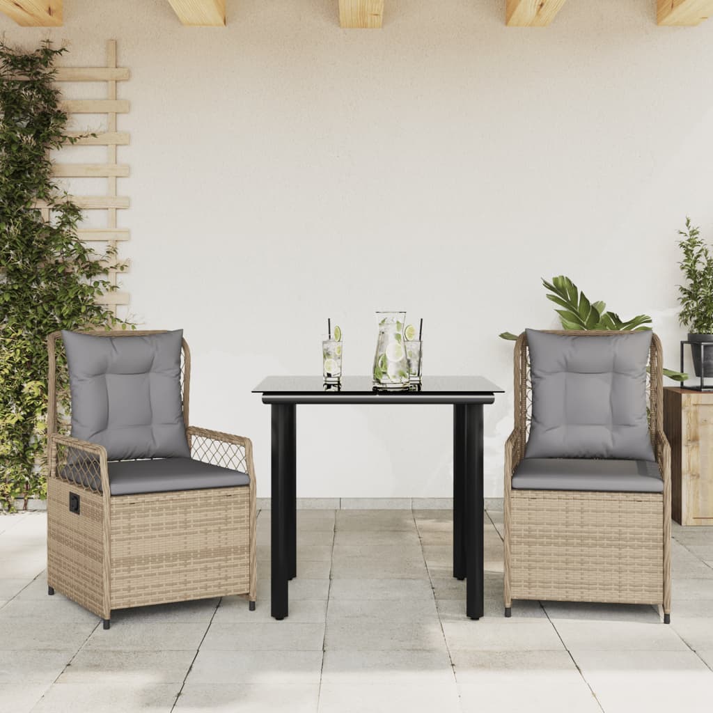vidaXL Set mobilier de grădină cu perne, 3 piese, bej, poliratan