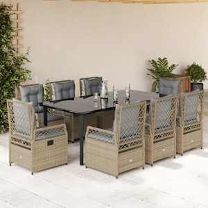 Vrtna jedilna garnitura 9-delna z blazinami bež poli ratan