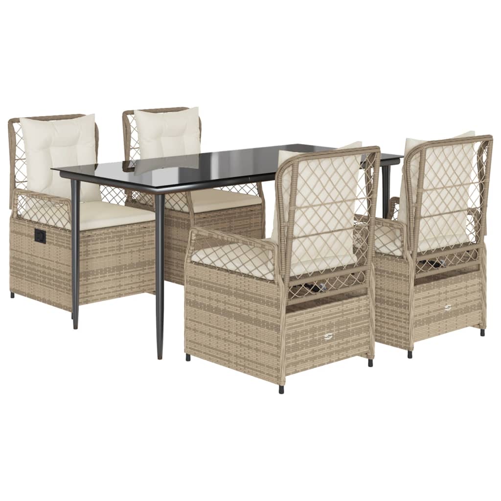 vidaXL Set mobilier de grădină cu perne, 5 piese, bej, poliratan