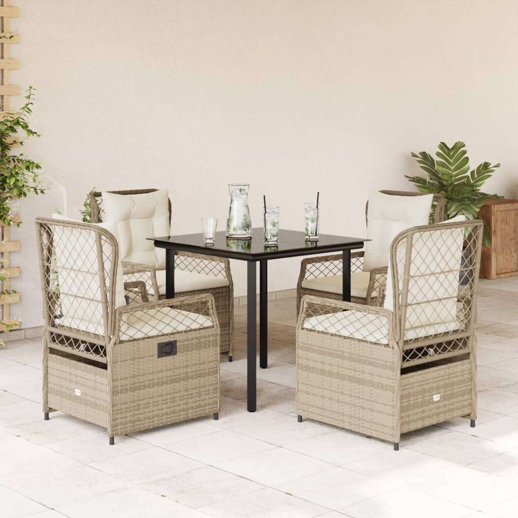 vidaXL Set mobilier de grădină cu perne, 5 piese, bej, poliratan