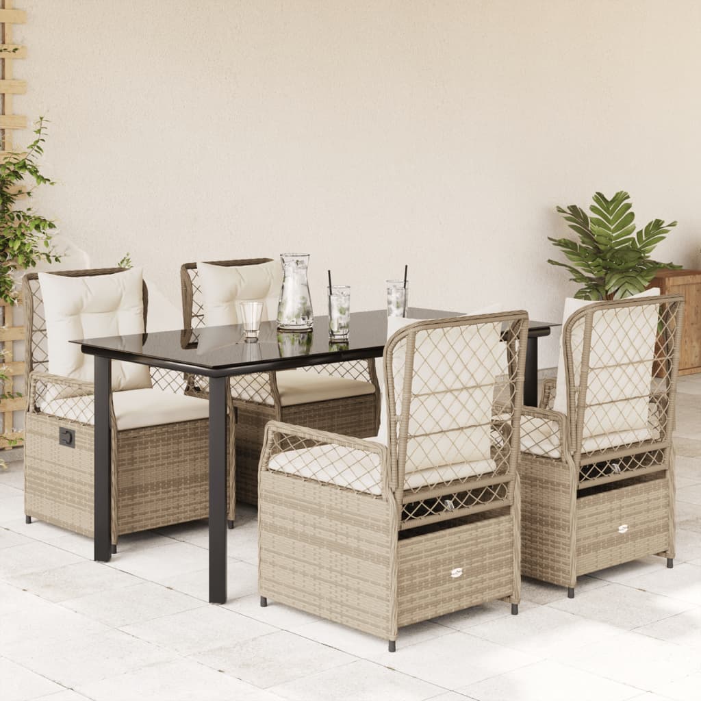 vidaXL Set mobilier de grădină cu perne, 5 piese, bej, poliratan