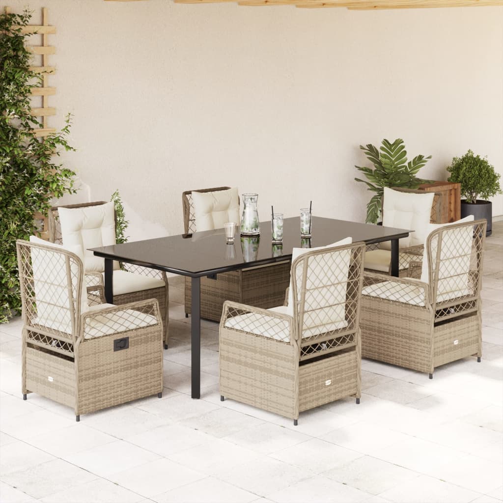 vidaXL Set de masă pentru grădină, 9 piese, cu perne, bej, poliratan