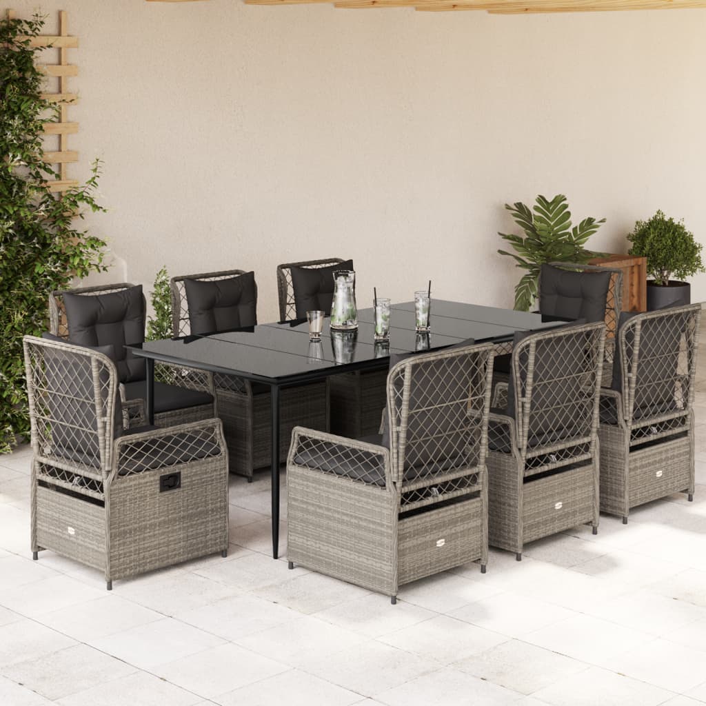 vidaXL Set mobilier grădină cu perne, 9 piese, gri deschis, poliratan