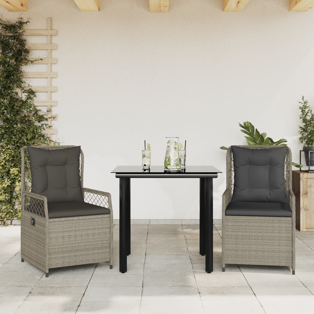 vidaXL Set mobilier de grădină cu perne, 3 piese,gri deschis,poliratan