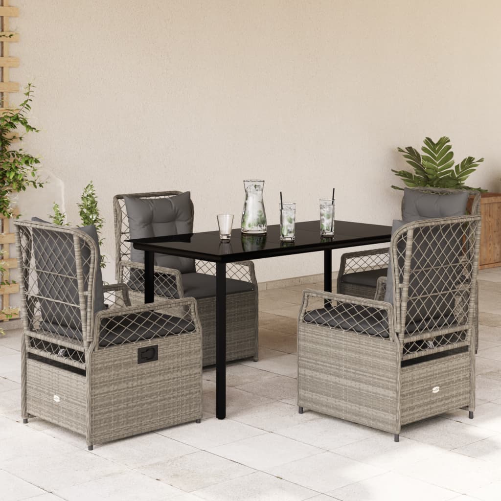 vidaXL Set mobilier de grădină cu perne, 5 piese gri deschis poliratan