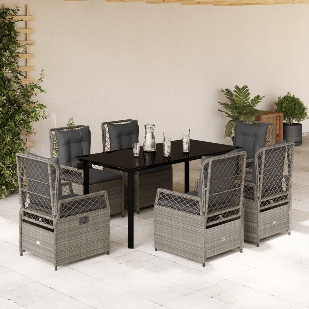 vidaXL Set mobilier de grădină cu perne, 7 piese gri deschis poliratan