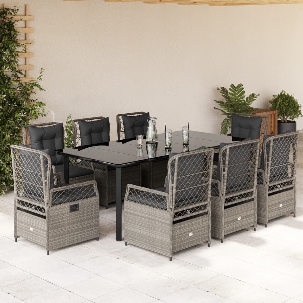 vidaXL Set mobilier grădină cu perne, 9 piese, gri deschis, poliratan