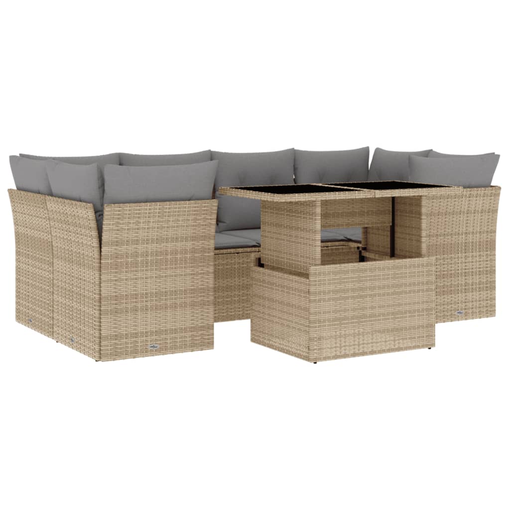 Thumbnail - vidaXL 7-tlg. Garten-Sofagarnitur mit Kissen Beige Poly Rattan