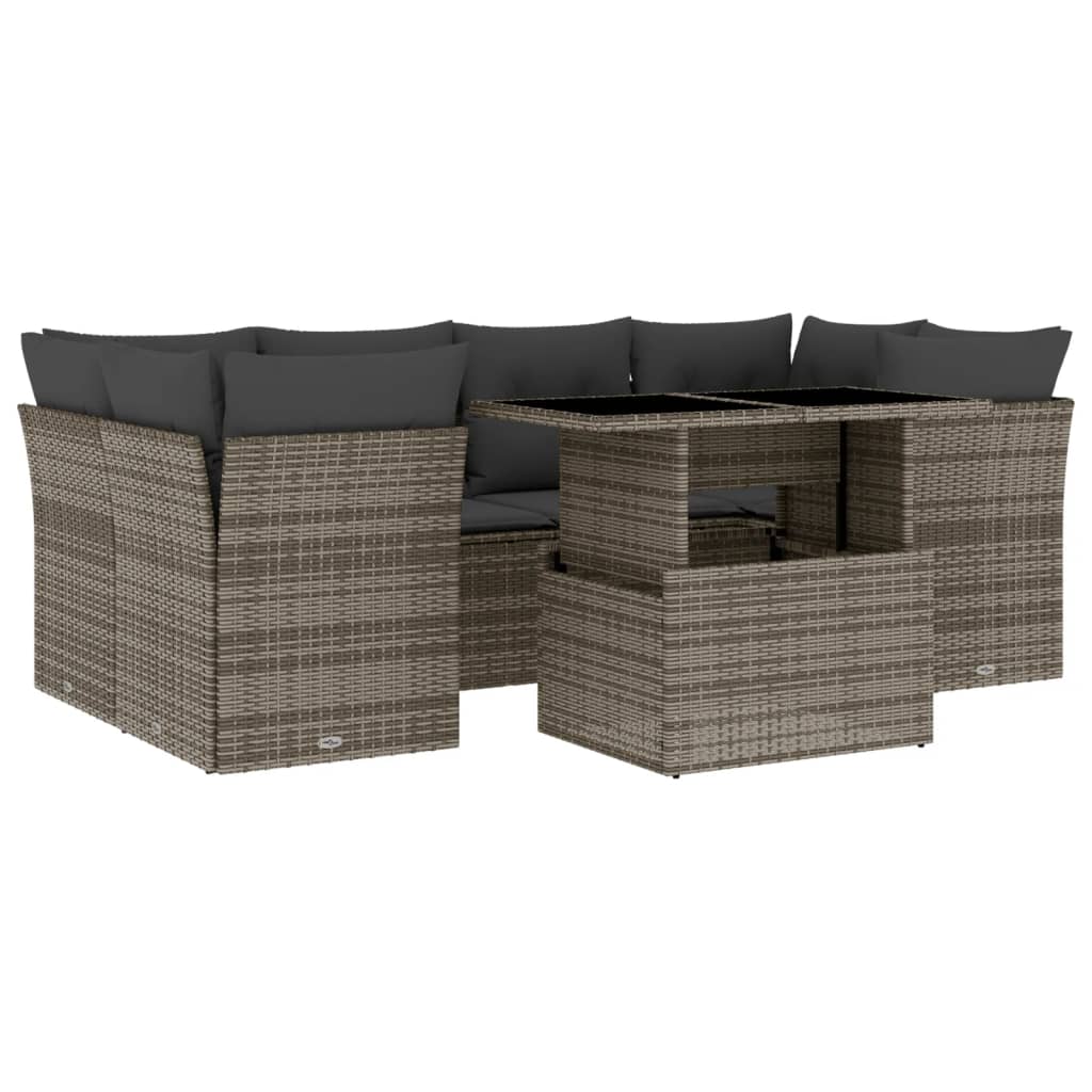 Thumbnail - vidaXL 7-tlg. Garten-Sofagarnitur mit Kissen Grau Poly Rattan