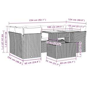 Vrtna sedežna garnitura 7-delna z blazinami rjav poli ratan - slika 9