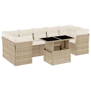 Vrtna sedežna garnitura 8-delna z blazinami bež poli ratan - slika 2