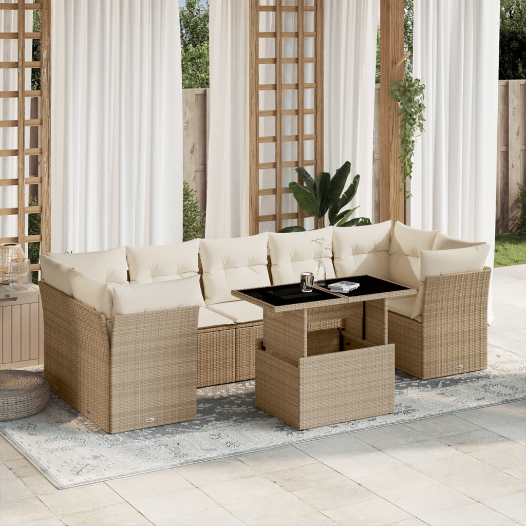 vidaXL 8-tlg. Garten-Sofagarnitur mit Kissen Beige Poly Rattan