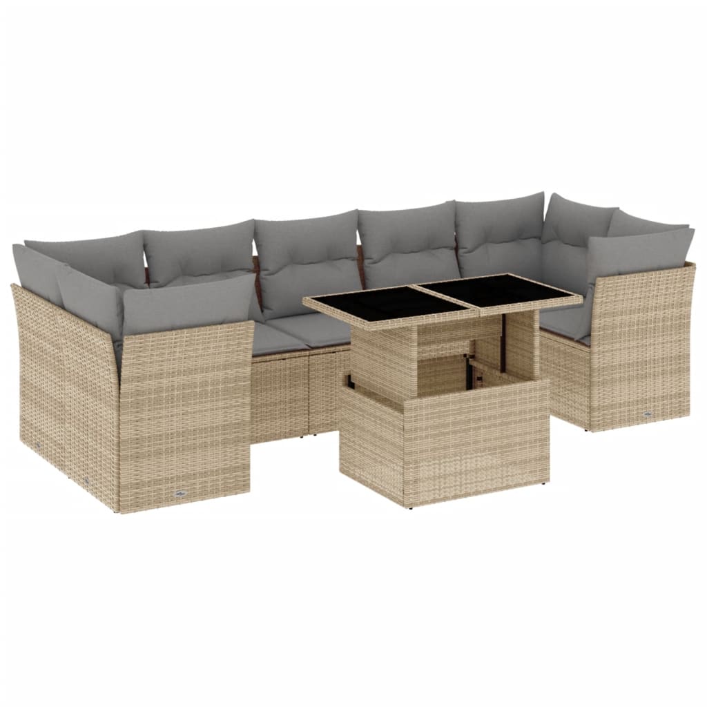 Thumbnail - vidaXL 8-tlg. Garten-Sofagarnitur mit Kissen Beige Poly Rattan
